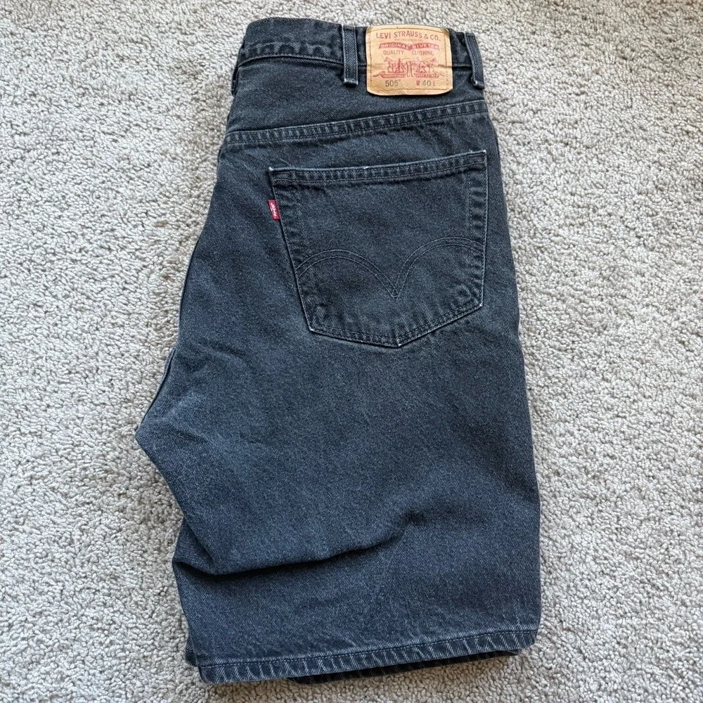 Vtg 90s Levis 505 Regular Fit Mens W40 Black Denim Jean‎ Shorts Made in Mexico